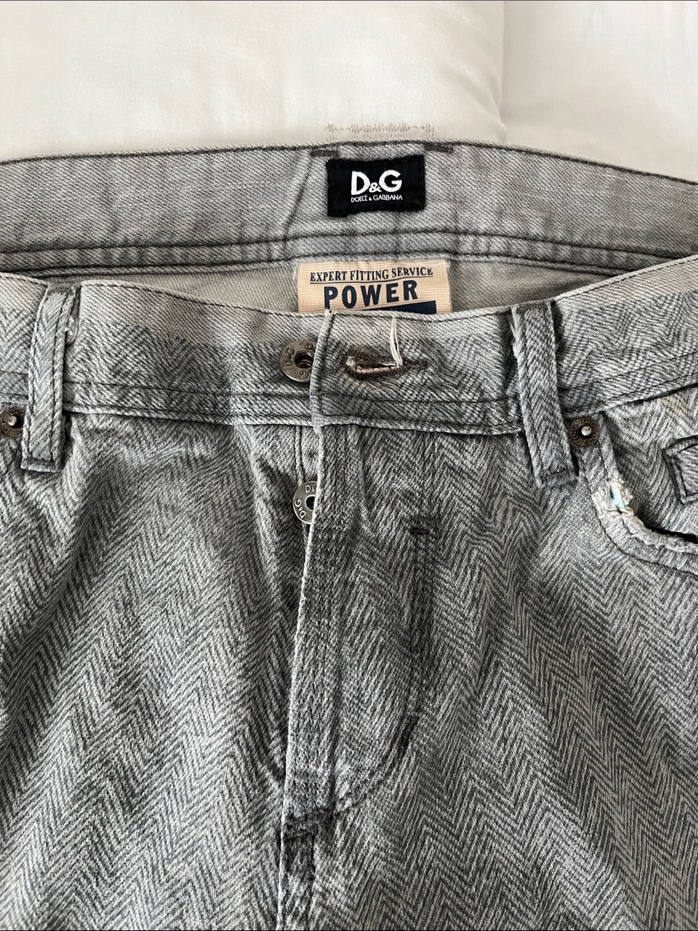 D&G Men's Gray Herringbone Slim Jeans 35 x 31